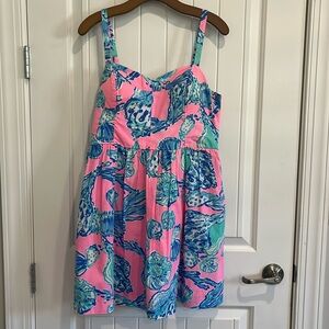🦩Lilly Pulitzer🦩 bright pink blues Spring Summer☀️ spaghetti strap sundress